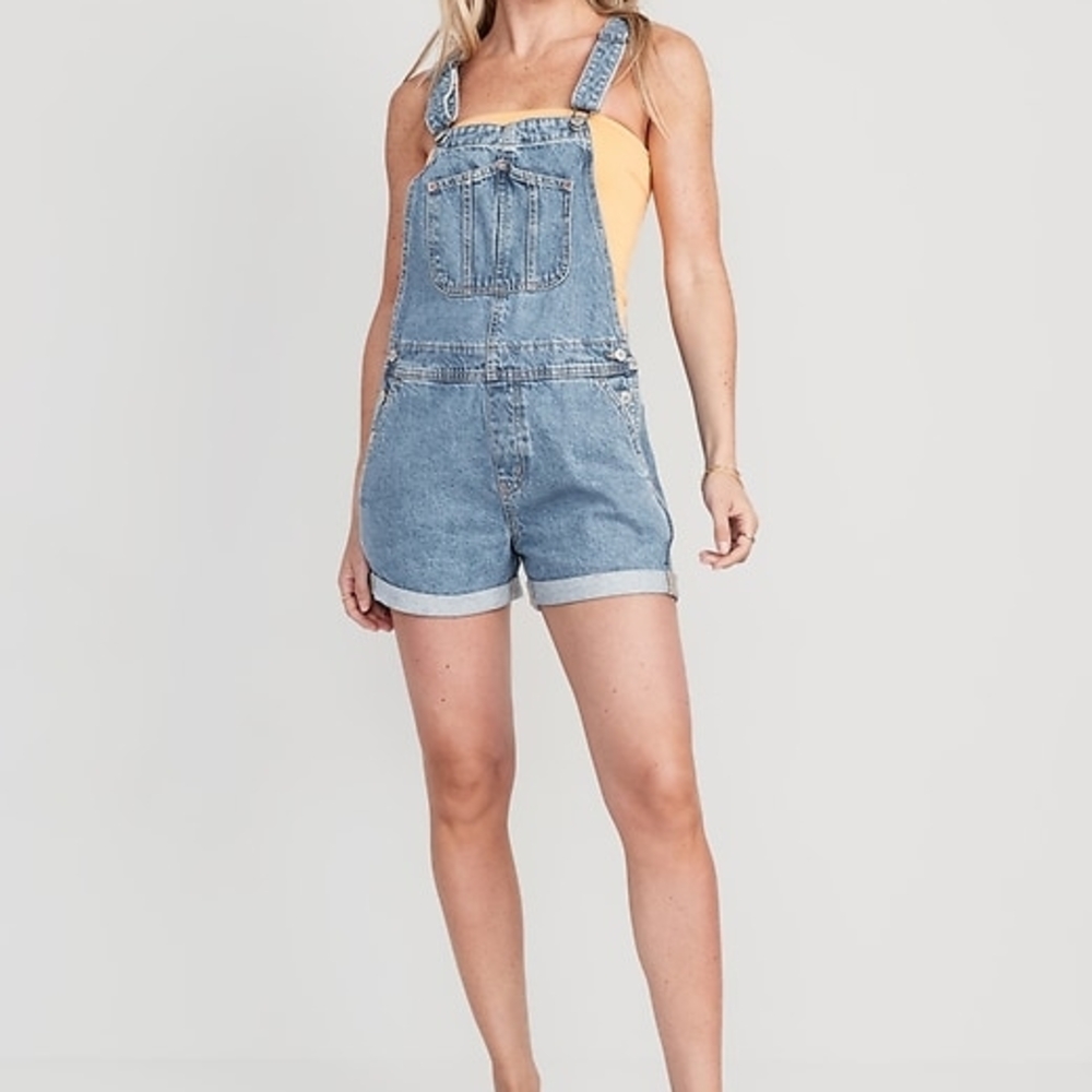 Old Navy Slouchy Straight Non-Stretch Jean Short Overalls